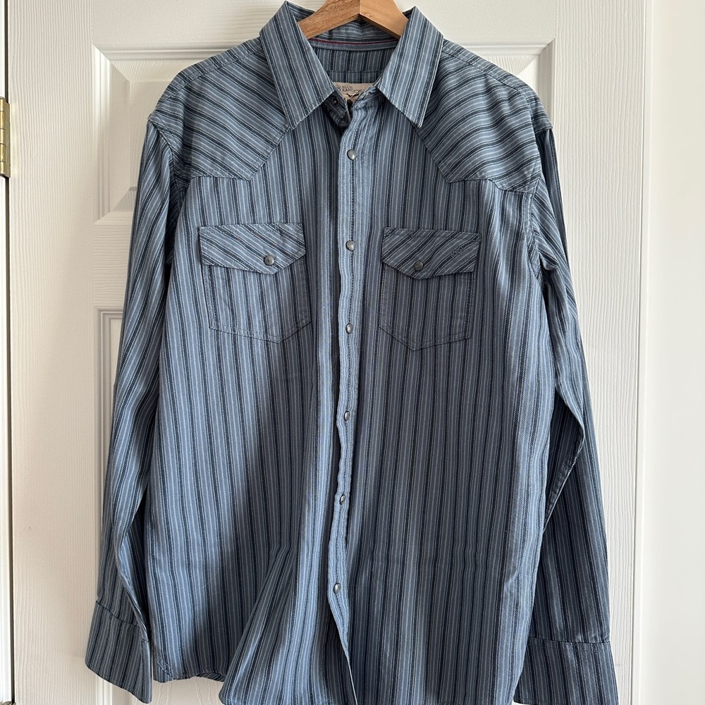 Blue Striped Pearl Snap Men's Shirt